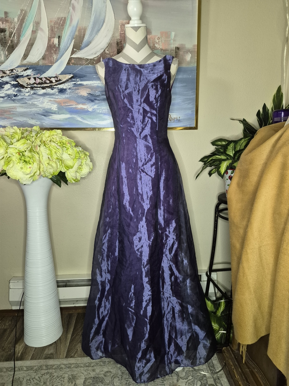 Vintage Michaelangelo Shimmery Deep Purple Sleeveless A-Line Gown